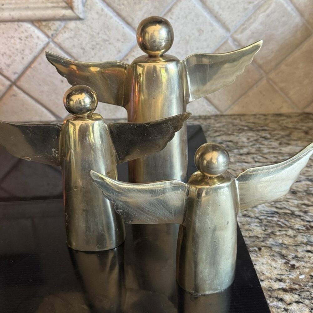 Vintage Brass Angel Figurines Lot 3 Target Holiday Decor Heavy Brass